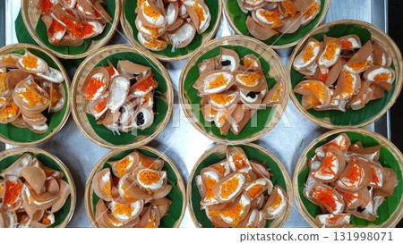 Thai Crispy Pancakes in Woven Baskets, Thai dessert, Thaifood. Thai Crispy Pancakes in Woven Baskets, Thai dessert, Thaifood. 131998071