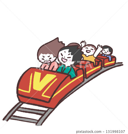 人們乘坐過山車的插圖 131998107