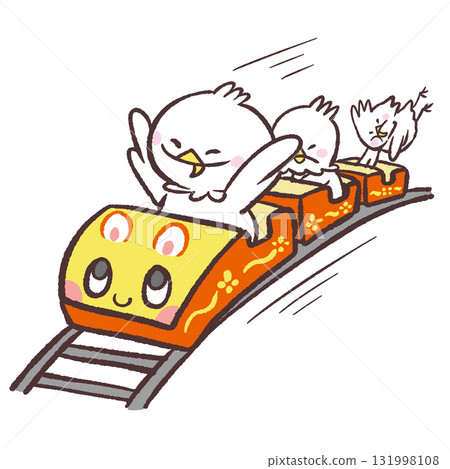 Illustration of a white bird riding a roller coaster Illustration of a white bird riding a roller coaster 131998108