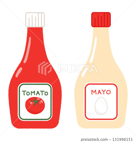 Cute illustration of tomato ketchup and mayonnaise Cute illustration of tomato ketchup and mayonnaise 131998151
