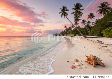 sand beach of tropical in sunset time 131998153