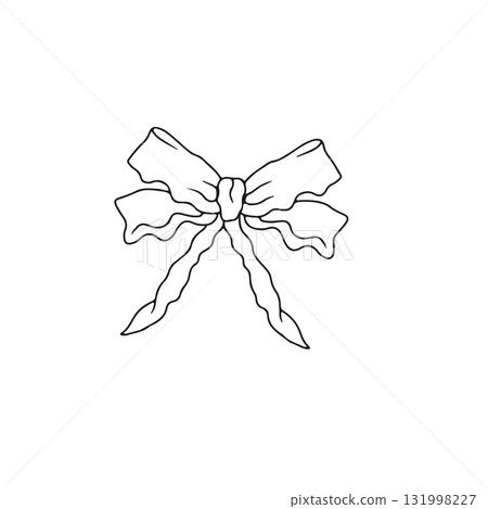 Hand drawn black line art fancy bow knot isolated on white background 131998227
