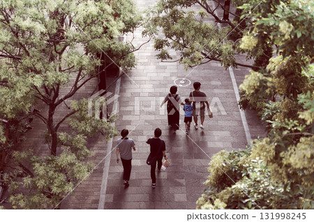 樹木環繞:人們沿著鵝卵石長廊散步 樹木環繞:人們沿著鵝卵石長廊散步 131998245