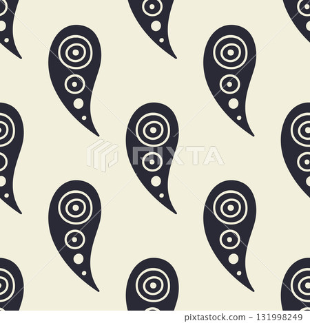 Hand drawn black and cream intricate Paisley silhouette seamless pattern on bright background 131998249