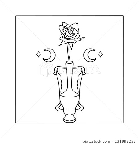 Art nouveau style celestial vase with rose hand drawn monochrome adult coloring book page vector illustration Art nouveau style celestial vase with rose hand drawn monochrome adult coloring book page vector illustration 131998253