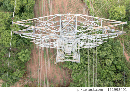 Aerial view of transmission tower. 131998491