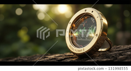 Tokenized Asset Icon, 3D golden ring with digital ownership symbols, floating price charts 131998555