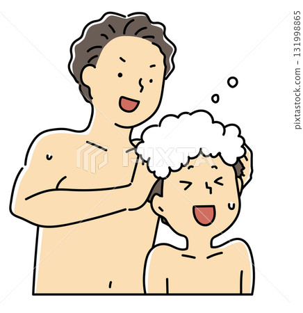 Dad shampooing his son's head_Color 131998865