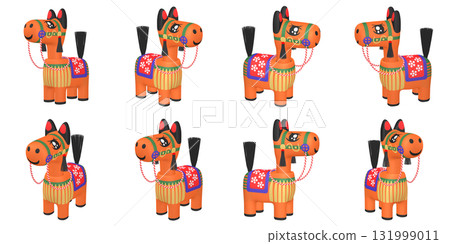 Illustration material of the zodiac sign - Year of the Horse - Horse bobblehead doll (1) - Orange - Set of eight cut figures 131999011