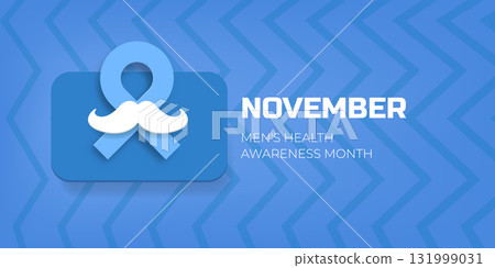 November Mens Health awareness month banner with blue ribbon and moustache icon. Blue November is prostate cancer awareness month with moustache and ribbon. November mens health month poster November Mens Health awareness month banner with blue ribbon and moustache icon. Blue November is prostate cancer awareness month with moustache and ribbon. November mens health month poster 131999031