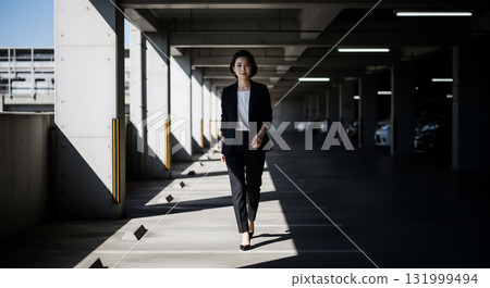 A woman in a black suit: A business portrait with striking light and shadow 131999494