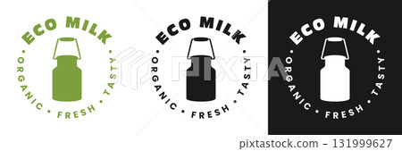 This design showcases a logo promoting eco-friendly milk products. It emphasizes organic farming, fresh dairy, and tasty homemade quality, appealing to health-conscious consumers. 131999627