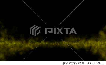 Yellow smoke background with transparent fog effect and empty studio floor for product or text display 131999918