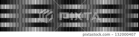 Gradient Transition Lattice. Black and white Striped halftone gradation texture. Repeating pattern. Vertical parallel thin to thick lines. Doppler effect strip concept. Vector illusion effect. Not AI 132000407