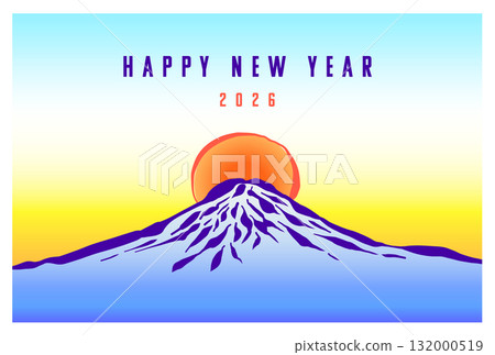 "HAPPY NEW YEAR" New Year's card template with a brush-drawn mountain and a New Year's message "HAPPY NEW YEAR" New Year's card template with a brush-drawn mountain and a New Year's message 132000519