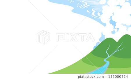 背景插圖:從山上流淌的河流和各種類型的雲 背景插圖:從山上流淌的河流和各種類型的雲 132000524