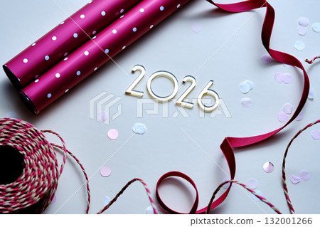Abstract background of Christmas attributes with the year number 2026. Abstract background of Christmas attributes with the year number 2026. 132001266