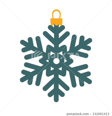 Christmas snowflake, X-mas tree decoration. Colored vector illustration in cartoon style on a white background. 132001413