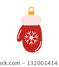 Christmas mitten, X-mas tree decoration. Colored vector illustration in cartoon style on a white background. 132001414