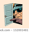 A detective peers through an open door. Government identity theft. The dangers of privacy protection against the government. 132001481