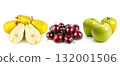 Assortment of Fresh Pears, Plums, and Green Apples on White 132001506