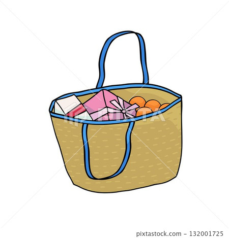 Shopping bad with gift boxes and clementines 132001725