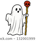Cute Ghost Party Character. Halloween Vector Hand Drawn Design Element. 132001999