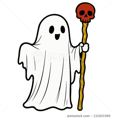 Cute Ghost Party Character. Halloween Vector Hand Drawn Design Element. Cute Ghost Party Character. Halloween Vector Hand Drawn Design Element. 132001999