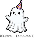 Cute Ghost Party Character. Halloween Vector Hand Drawn Design Element. 132002001