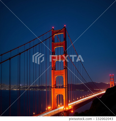 A View Of The Golden Gate Bridge At Night. A View Of The Golden Gate Bridge At Night. 132002043
