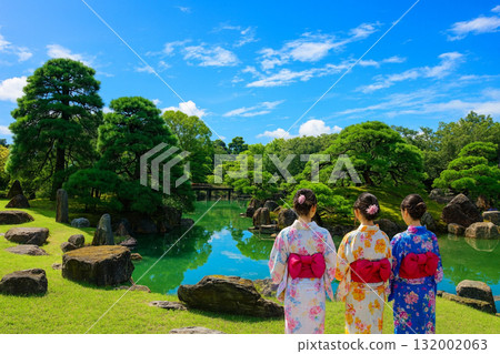 Ninomaru Garden and blue sky, Nijo Castle, Yukata 132002063