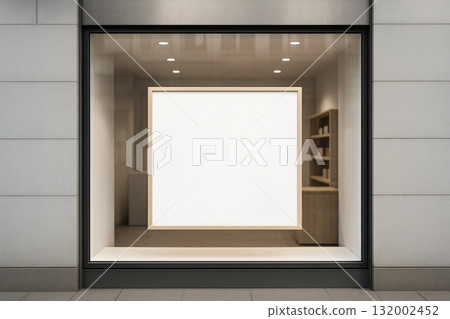 Empty Art Gallery Window Displays a Blank Canvas in a Modern Urban Setting During Daytime 132002452
