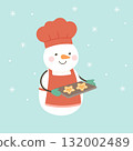 Snowman chef holding tray with star cookies. 132002489