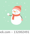 Playful snowman holding snowball. Cute winter holiday illustration 132002491
