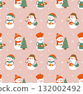 Cute snowman seamless Christmas pattern on pink background 132002492