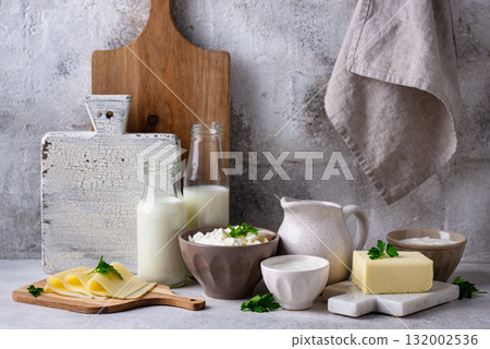 Dairy products. Milk, cottage cheese, cream, butter and yogurt 132002536