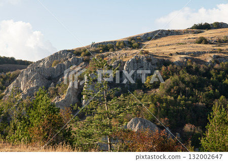 beautiful landscape view from mountain Demerdjy . sunny evening. Crimea, Alushta. Russia beautiful landscape view from mountain Demerdjy . sunny evening. Crimea, Alushta. Russia 132002647