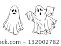 Halloween ghost sketch. Hand drawn ink vector illustration. Linear graphic elements happy halloween. Ghost set. Doodle style isolated on white background. 132002782