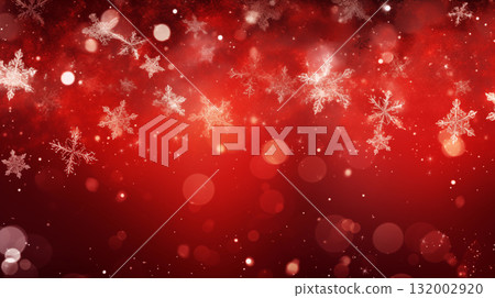 Red Christmas background with snowflakes and bokeh light, Christmas eve celebration 132002920