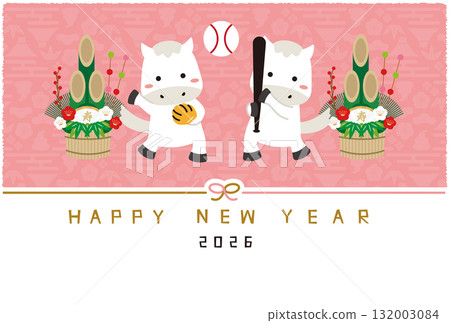 2026 New Year's Card Happy New Year Mizuhiki Two-sword Style Pink Background 2026 New Year's Card Happy New Year Mizuhiki Two-sword Style Pink Background 132003084
