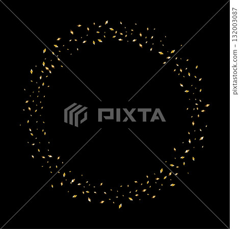 Golden serpentine ribbons frame. Confetti round banner. Luxury streamer 132003087