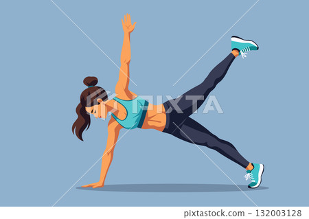 Woman doing side plank balance fitness workout exercise illustration Woman doing side plank balance fitness workout exercise illustration 132003128
