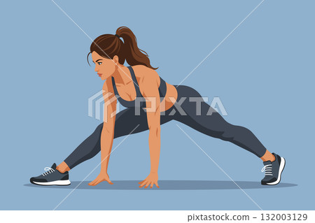 Woman doing lunge stretch exercise fitness sport workout illustration 132003129