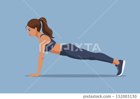 Woman doing high plank exercise fitness sport workout illustration 132003130