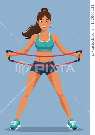 Woman Resistance Band Exercise Fitness Workout Woman Resistance Band Exercise Fitness Workout 132003131
