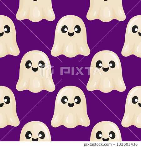 Halloween ghost seamless pattern. Hand drawn trendy flat style. Spooky season. 132003436