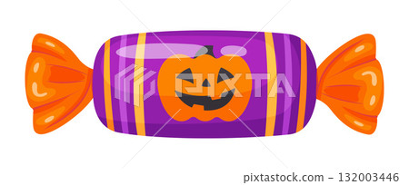 Halloween candy jack o lantern in bright wrapping. flat vector style. Halloween candy jack o lantern in bright wrapping. flat vector style. 132003446