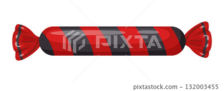 Candy in bright red and black wrapping. flat vector style. Candy in bright red and black wrapping. flat vector style. 132003455