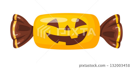 Halloween candy jack o lantern in bright wrapping. flat vector style. 132003458