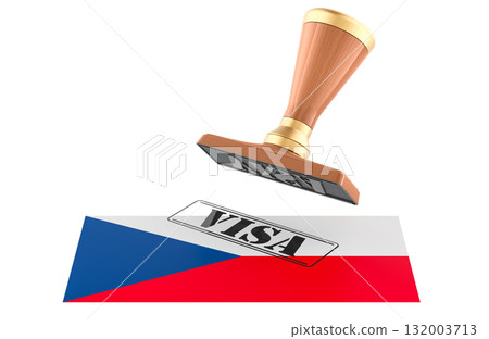 Czech visa stamp, wooden seal. 3D rendering 132003713
